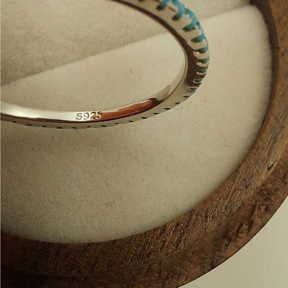 Turqouise 925 Sterling Silver Band Stacking Ring Blue - Picture 7 of 11